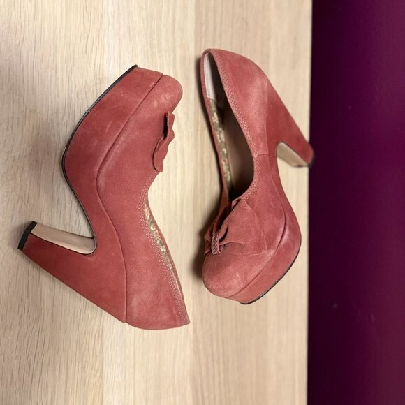 Seychelles Blush Suede Bow Platform Heels – Retro Feminine 8 - Picture 3 of 6